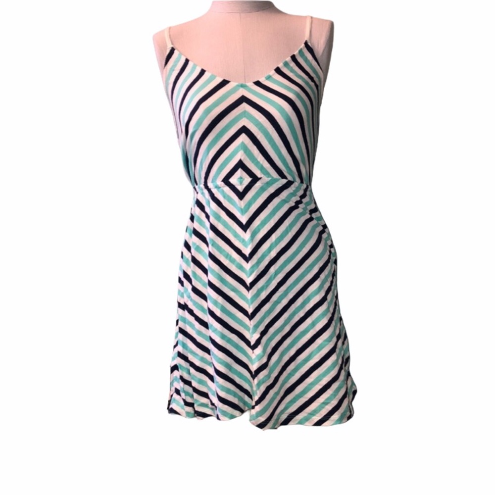 2/$20 I love H81 white and blue stripped Sundress size small